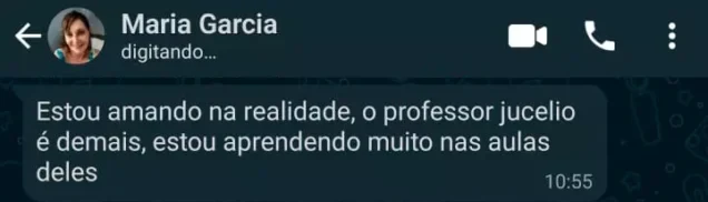 Depoimento de Maria Garcia no WhatsApp: está aprendendo muito nas aulas